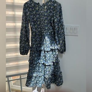 Influence blue floral V neck tired midi dress Size 4 (Small) worn twice